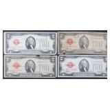 4x $2 Red Seal United States Notes