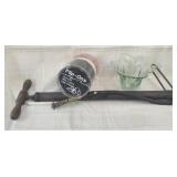 Vtg Tire pump,flip on earmuffs tulip shape glass