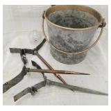 Antique Lightning Rods & Firemans Pail