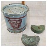 Vtg. Round Falls city minnow bucket, Vtg. Green