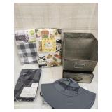 2 New Tablecloths , Storage tin, knee sleeve
