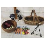 2 night lights , woven basket ,wood bowl