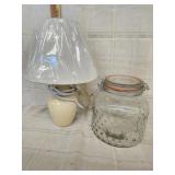 Vtg. Glass Hobnail canister, table lamp