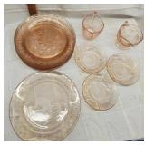 Vtg. Pink Depression glass 3 bowls , creamer,