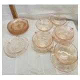 Vtg. Pink depression 5 glass soup Bowls 7 desert