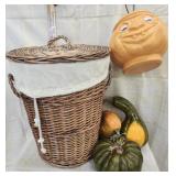 Vintage Halloween Pail & Rattan Laundry Hamper