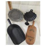 Vtg. Black metal sconce, Vtg wood cutting bo