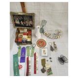 Vtg. Tin box, Deer Brooche, Vtg. Necklace