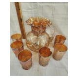 Vtg. Marigold carnival glass water set , 6