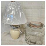 Vtg. Glass Hobnail canister, table lamp