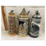 2 Vintage German & 1 Anheuser-Bush Beer Steins