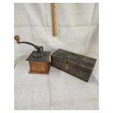 Vtg. Coffee Grinder, Vtg. Wood Box