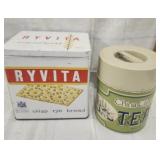 Vtg. RYVITA bread tin canister, Vtg. China