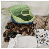 Green blue woven tote bag, fabric remnants,