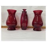 Red colored glass vases