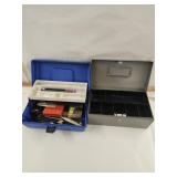 1 metal storage container , 1 plastic storage