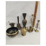 Vtg. Brass bowl & Lid Vtg. Brass Candle holders,