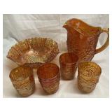 Imperial Carnival Glass Pitcher/4 glasses,