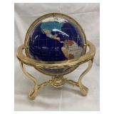 13" Blue Lapis Gemstone World Globe w/gold p