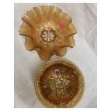 2 Marigold Carnival Glass bowls