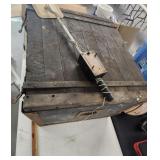 Vtg. Wood trunk, Vtg. Heavy lug wrenches,