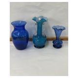 Blue glass vases