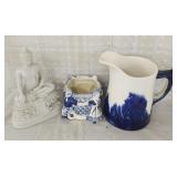 Vtg. Ceramic planter, Marble Buddha, Vtg. Sleepy