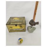 Vtg. Globe soap co. Tin box, Vtg. Metal egg