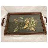 Vintage Style Serving Tray, wood frame w/glass