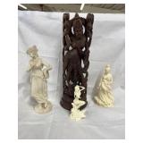 Vintage Handcarved Goddess Laxmi figure & 3 o