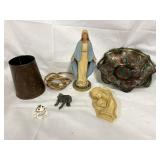 Virgin Mary nightlight, copper cup, 2 frogs,