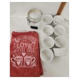 8 ceramic custard bowls,  Fido Glass storage