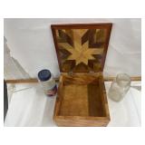 Decorative wooden box, planters jar, and an a