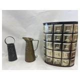 Tin candle lantern copper colored stein and a