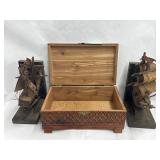 Two ship wall decor and a wooden keepsake box