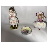 Lefton ceramic dolls and a Lefton dish