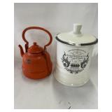 Vtg. Orange Enamel Teapot, K.HANSOTIA & Co