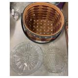 Wicker Basket & 2 Relish Dishes