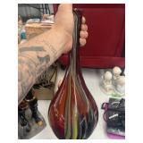Pretty red and yellow green swirled bud vase