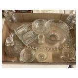 Glass decanters jars and dishes