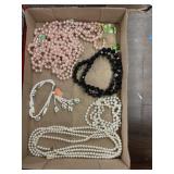 Black beaded necklace, white 2 layered necklace