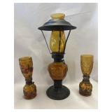 Amber colored glass oil lamps