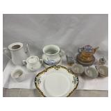 (2) partial tea sets and a plate hand painted