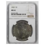1922 NGC MS61 Peace Silver Dollar