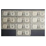 10x Series 1935 $1 Silver Certificates