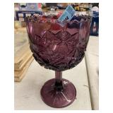Amethyst glass compote with starburst pattern,