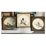 Set Of 3 Hand Painted Bird Pictures By Michiko