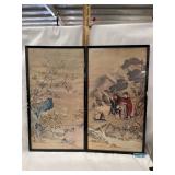 Pair of Chinese Silk Watercolor Paintings