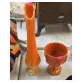 Orange glass vase, and chalice