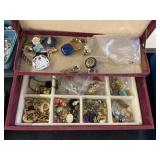 Vintage Velvet Covered Jewelry Box with Costume